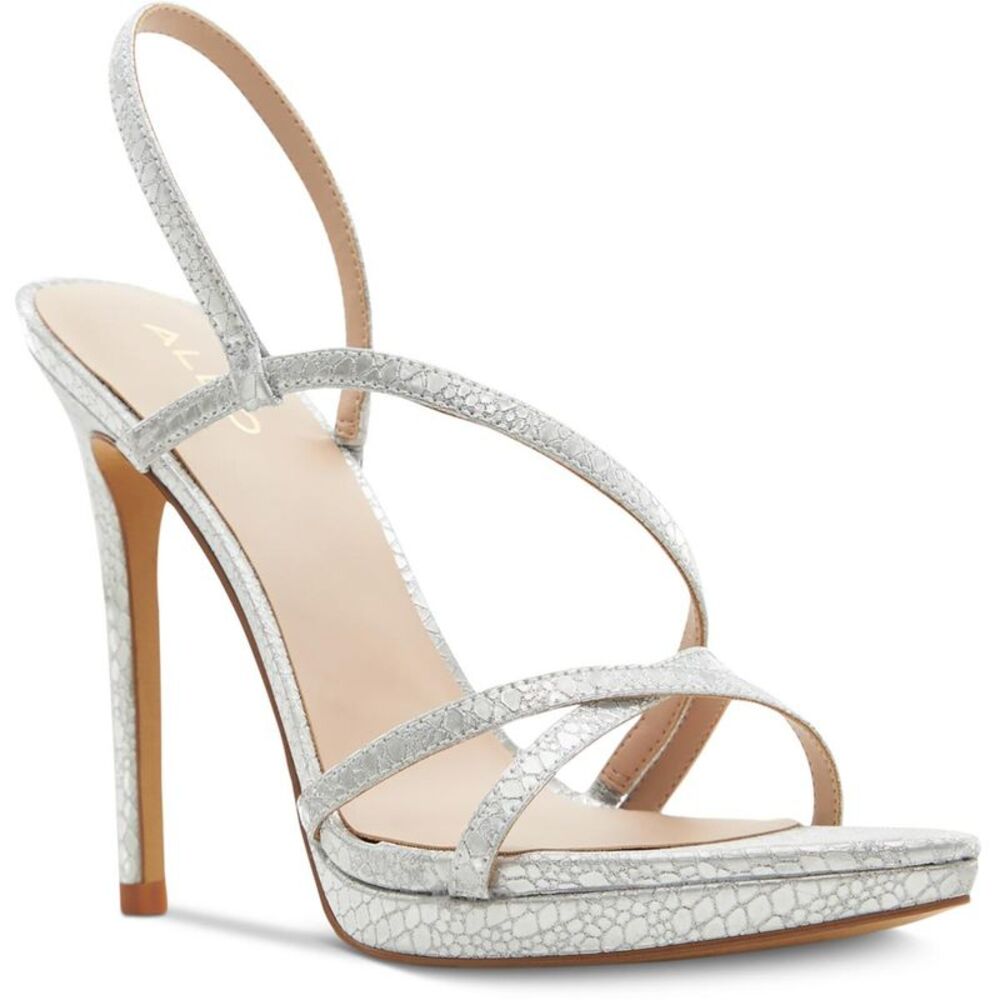 Aldo Womens Resurge Silver Metallic Embossed Pointed Toe Pumps Shoes NWT